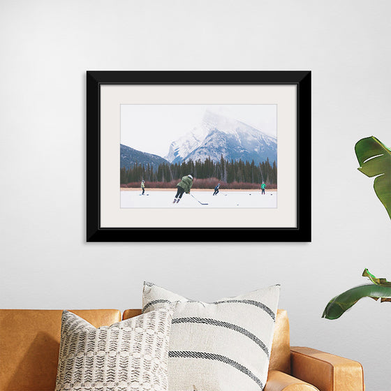 "Children Playing Ice Hockey in Banff National Park"