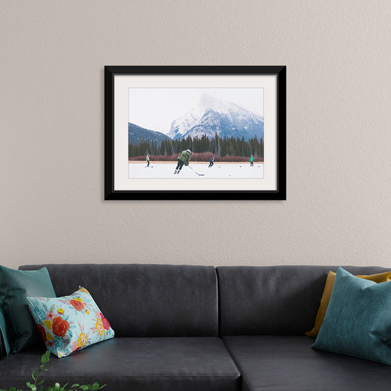 "Children Playing Ice Hockey in Banff National Park"