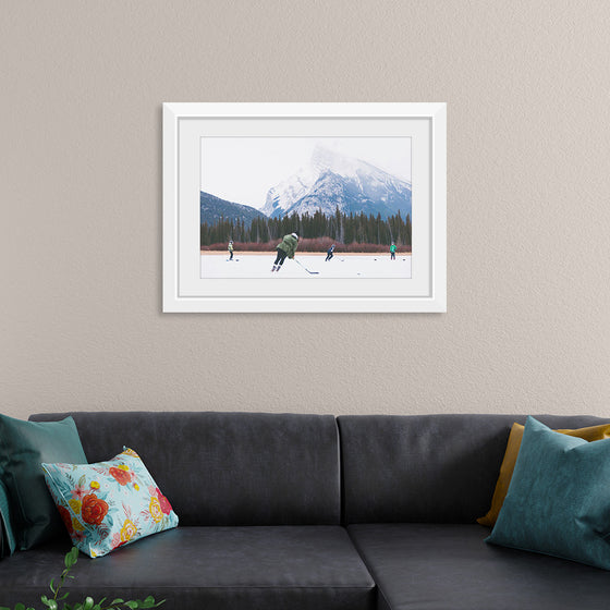 "Children Playing Ice Hockey in Banff National Park"