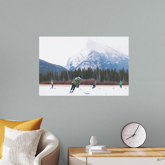 "Children Playing Ice Hockey in Banff National Park"