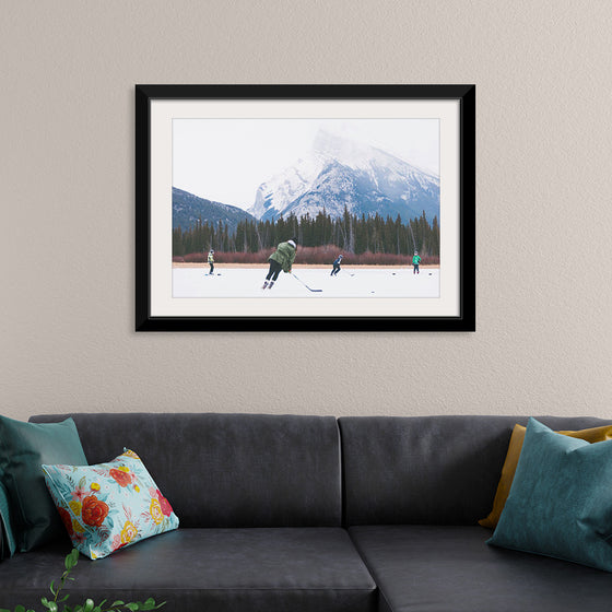 "Children Playing Ice Hockey in Banff National Park"