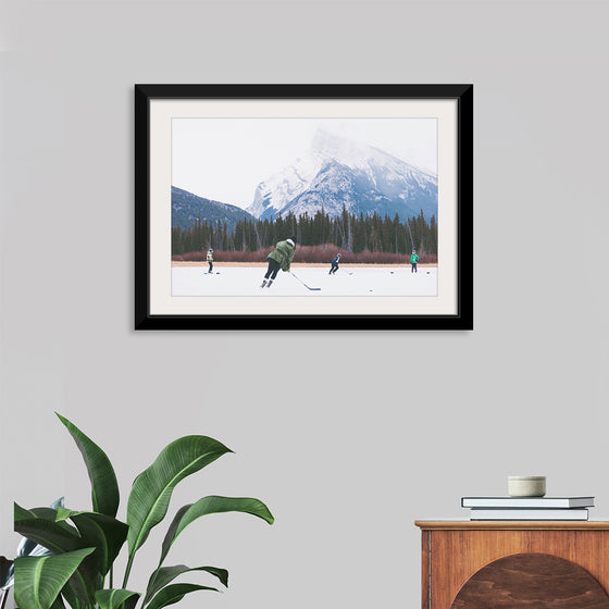 "Children Playing Ice Hockey in Banff National Park"