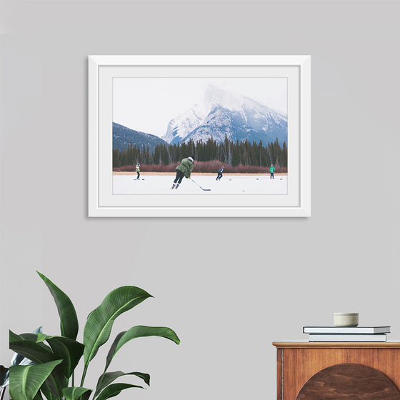 "Children Playing Ice Hockey in Banff National Park"