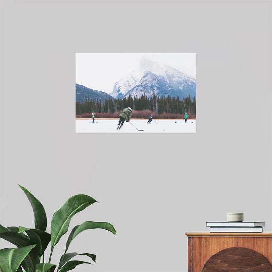 "Children Playing Ice Hockey in Banff National Park"