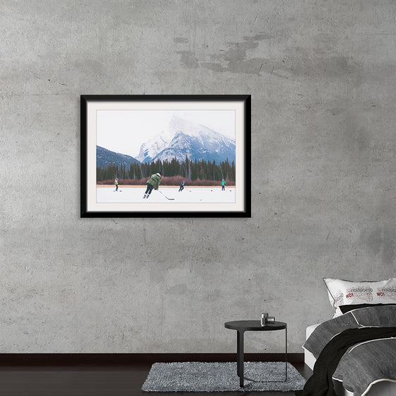 "Children Playing Ice Hockey in Banff National Park"