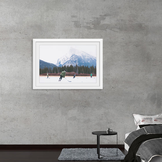 "Children Playing Ice Hockey in Banff National Park"