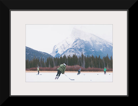 "Children Playing Ice Hockey in Banff National Park"