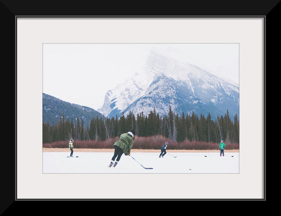 "Children Playing Ice Hockey in Banff National Park"