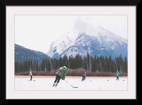 "Children Playing Ice Hockey in Banff National Park"