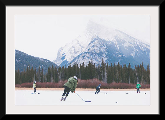 "Children Playing Ice Hockey in Banff National Park"