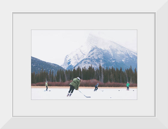 "Children Playing Ice Hockey in Banff National Park"