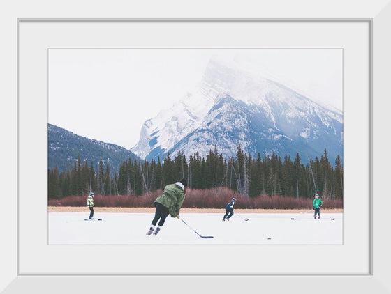 "Children Playing Ice Hockey in Banff National Park"