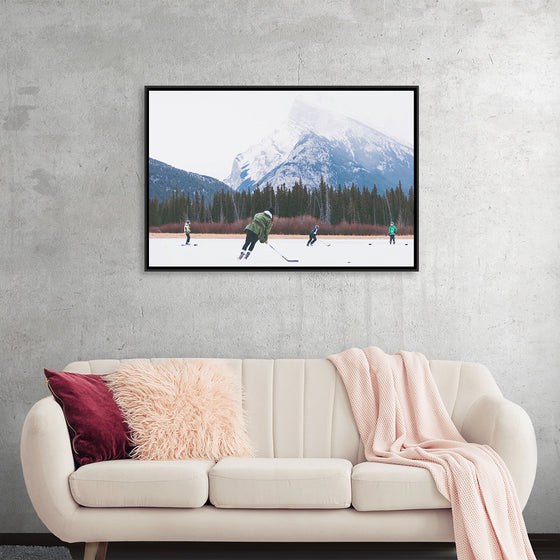 "Children Playing Ice Hockey in Banff National Park"