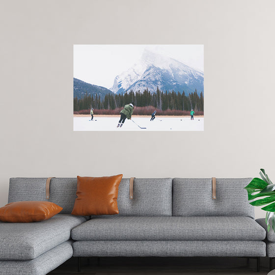 "Children Playing Ice Hockey in Banff National Park"