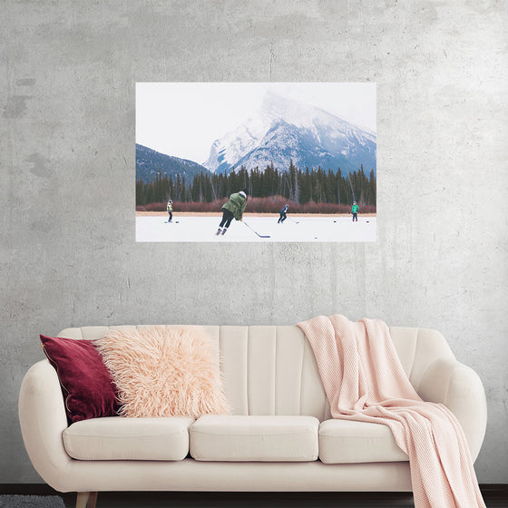 "Children Playing Ice Hockey in Banff National Park"