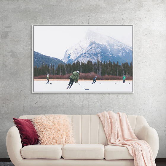 "Children Playing Ice Hockey in Banff National Park"