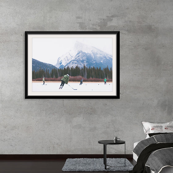 "Children Playing Ice Hockey in Banff National Park"