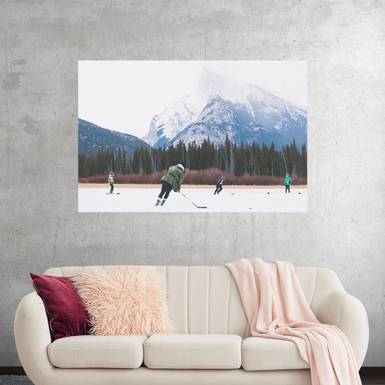 "Children Playing Ice Hockey in Banff National Park"