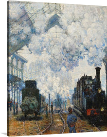  In Claude Monet's "Arrival of the Normandy Train" (1877), the artist captures the smoky grandeur of the Gare Saint-Lazare train station in Paris, France, as a steam train pulls into the station.