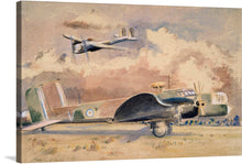  “Whitley Bombers Sunning (1940)”: Immerse yourself in the evocative allure of this exquisite print by Paul Nash. Capturing a moment frozen in time, it showcases Whitley bombers at rest, basking in the gentle embrace of the sun. Their metallic bodies gleam with an ethereal glow, while the serene landscape envelops them. 