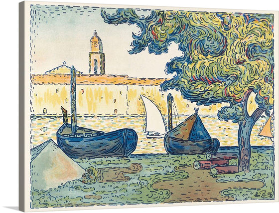 Ships in the port of Saint-Tropez (1894), Illustration. Beautifully painted by Paul Signac.&nbsp;Paul Signac was a French Neo-impressionist painter who, working with Georges Seurat, helped develop the pointillist style.