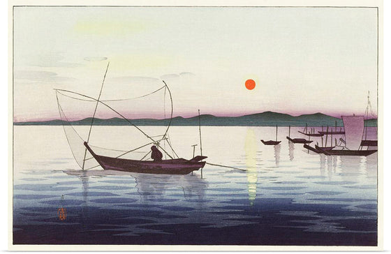 "Boats and setting sun (1900 - 1936)", Ohara Koson