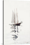 “Two-masted Schooner with Dory” is a watercolor painting created by Winslow Homer in 1894. The artwork depicts a two-masted schooner with a dory in the foreground, with the sea and sky in the background. 