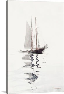  “Two-masted Schooner with Dory” is a watercolor painting created by Winslow Homer in 1894. The artwork depicts a two-masted schooner with a dory in the foreground, with the sea and sky in the background. 