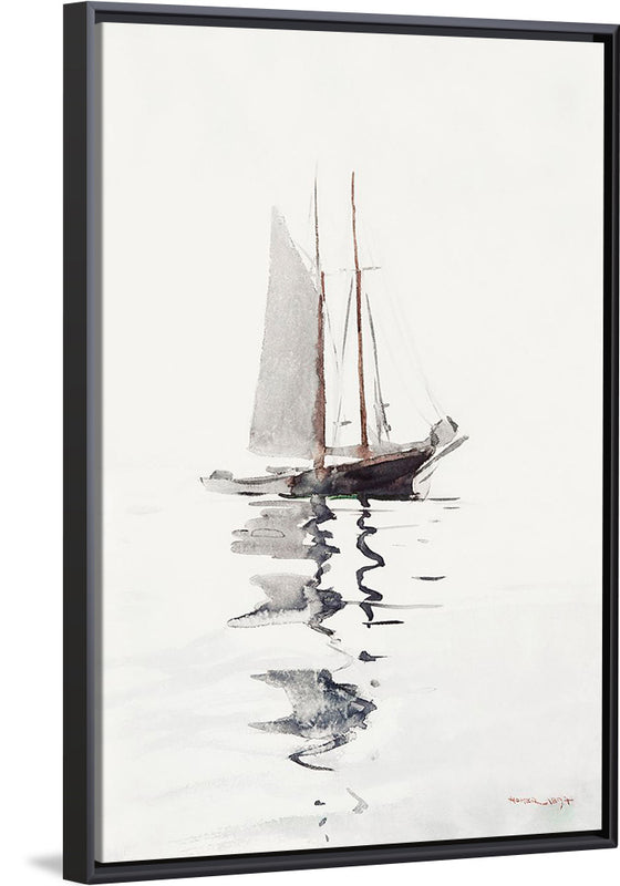 "Two-masted Schooner with Dory", Winslow Homer