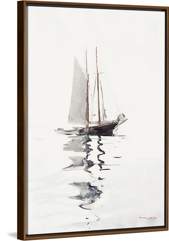 "Two-masted Schooner with Dory", Winslow Homer