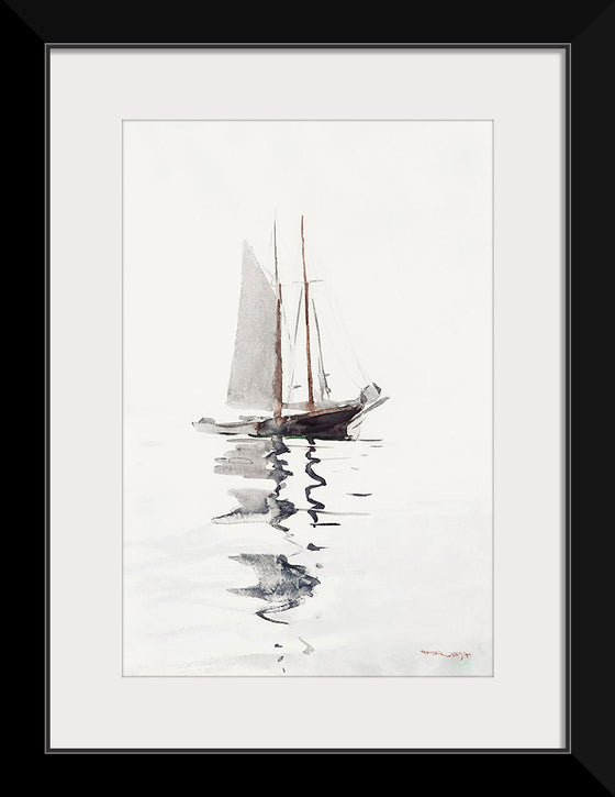 "Two-masted Schooner with Dory", Winslow Homer