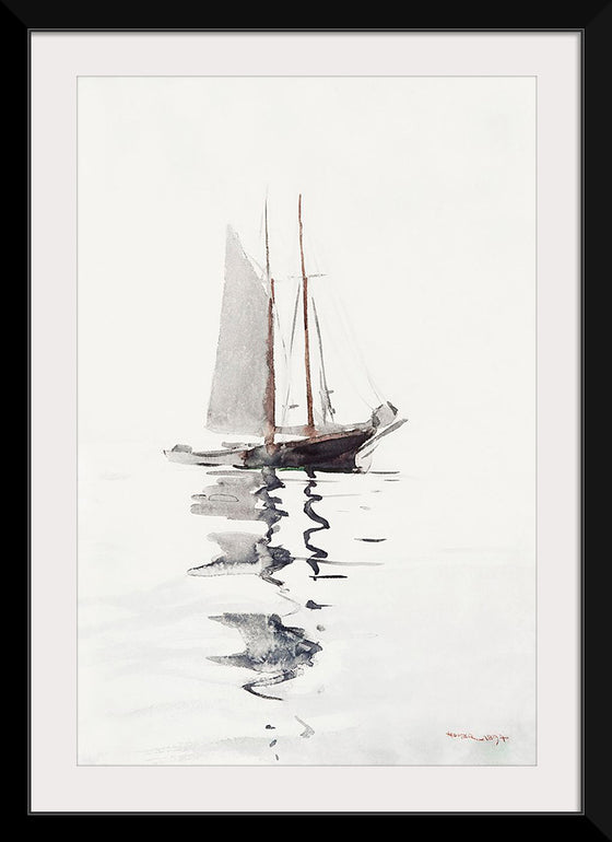 "Two-masted Schooner with Dory", Winslow Homer