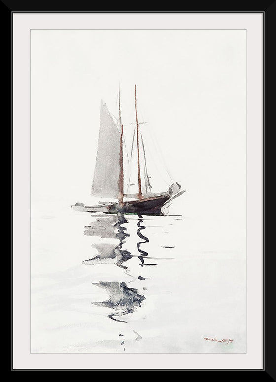 "Two-masted Schooner with Dory", Winslow Homer