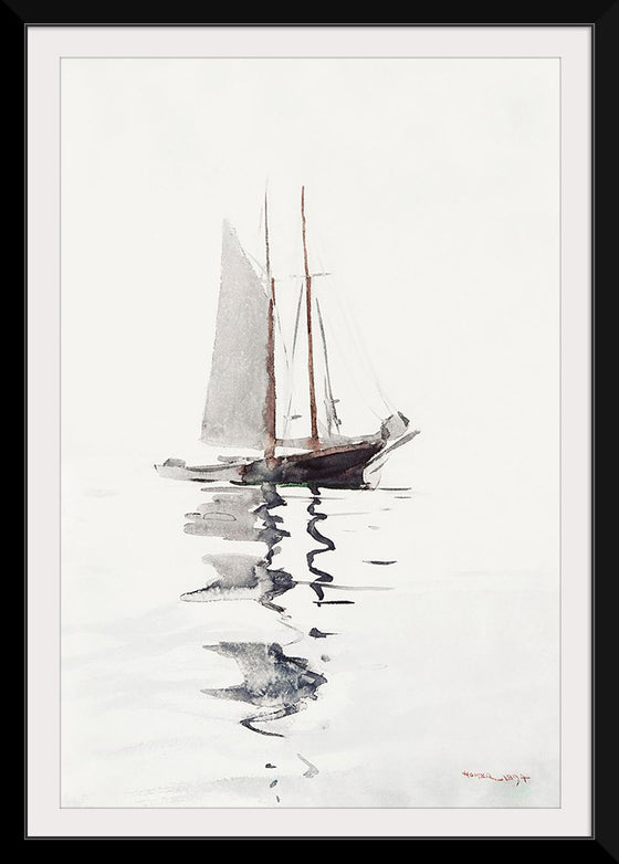 "Two-masted Schooner with Dory", Winslow Homer