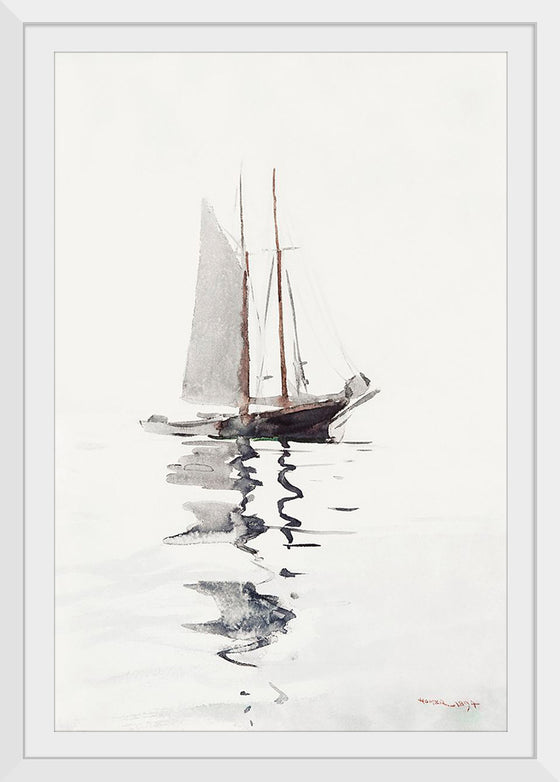 "Two-masted Schooner with Dory", Winslow Homer