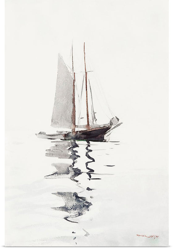 "Two-masted Schooner with Dory", Winslow Homer