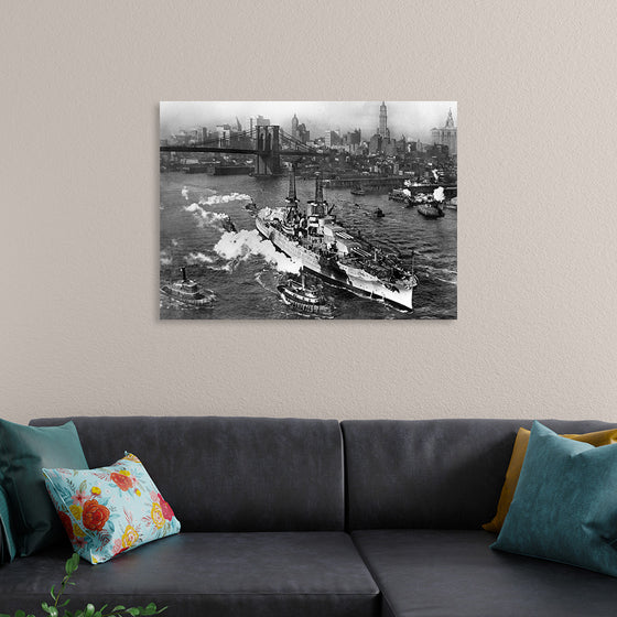 "View of USS ARIZONA taken from Manhattan Bridge"