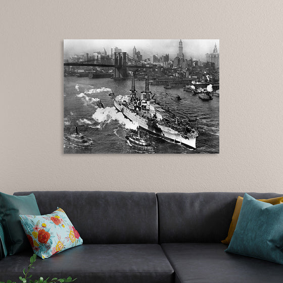 "View of USS ARIZONA taken from Manhattan Bridge"