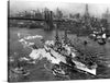 Immerse yourself in a moment of history with the “View of USS ARIZONA taken from Manhattan Bridge” artwork. This captivating black and white print transports you back in time, offering a glimpse of the majestic USS ARIZONA gracefully navigating the waters, with the iconic Manhattan Bridge and the timeless New York City skyline as its backdrop. 