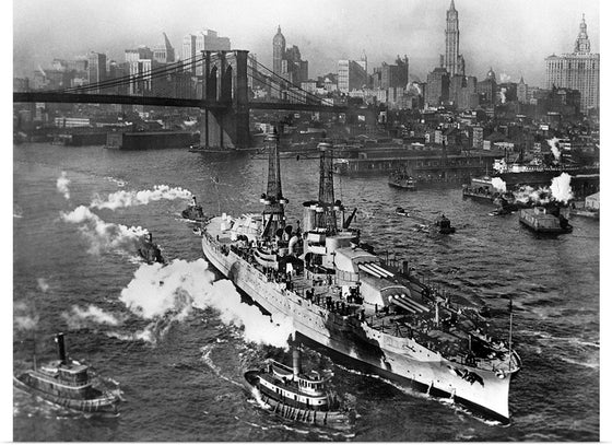 "View of USS ARIZONA taken from Manhattan Bridge"