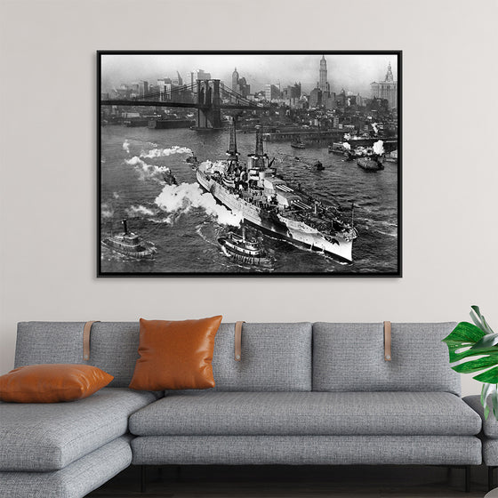 "View of USS ARIZONA taken from Manhattan Bridge"