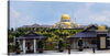 This captivating print showcases the grandeur of a majestic building, its golden domes gleaming under the clear blue sky. The lush greenery that surrounds this architectural marvel adds a serene touch, creating a harmonious blend of human ingenuity and natural beauty. Fluttering flags add a dynamic element to this tranquil scene. This artwork is more than just a print; it’s an invitation into a world where elegance and tranquility coexist seamlessly.
