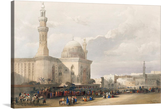 Immerse yourself in the enchanting allure of “Mosque of Sultan Hassan Cairo (1796-1864)” by David Roberts. This exquisite print captures a moment frozen in time, where architectural grandeur meets human vitality within the sacred confines of a mosque. 