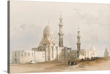  “Tombs of the Caliphs Cairo Mosque of Ayed Bey (1796-1864)” by David Roberts invites you to immerse yourself in the enchanting allure of a bygone era. This exquisite print captures the architectural grandeur and historical richness of Cairo, where ancient structures blend seamlessly with the sky’s ever-changing hues.