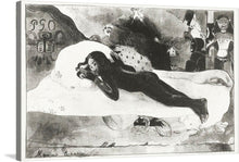  Immerse yourself in the enigmatic allure of Paul Gauguin’s “Lying Girl and Spirits of the Deceased (1893-1894)”. This captivating print encapsulates a hauntingly beautiful scene, where a serene girl lies amidst ethereal spirits, evoking an air of mystery and transcendence.