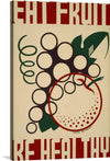 Introducing “Be Healthy,” a vibrant piece that marries vintage charm with a timeless message. This exquisite print captures the essence of health and vitality through bold typography and iconic imagery. A cluster of grapes and an apple, rendered in a striking minimalist style, serve as the focal points against a backdrop that exudes vintage allure.