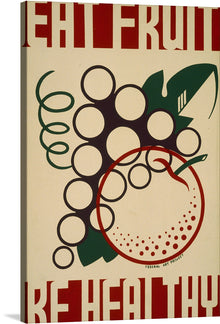  Introducing “Be Healthy,” a vibrant piece that marries vintage charm with a timeless message. This exquisite print captures the essence of health and vitality through bold typography and iconic imagery. A cluster of grapes and an apple, rendered in a striking minimalist style, serve as the focal points against a backdrop that exudes vintage allure.