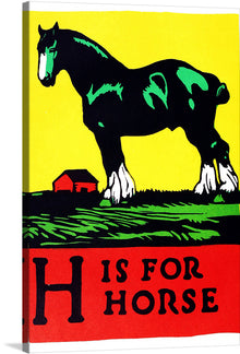  Step back in time with the charming artwork “H Is For Horse ABC 1923”. This vibrant print captures the essence of a bygone era, featuring a bold and majestic horse set against a vivid yellow backdrop.