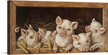  Introducing our exclusive print, “Vintage Piglet Piggy Luck”, a captivating artwork that brings the rustic charm and innocence of countryside life into your space. Four adorable piglets, each with their unique expressions, are intricately painted, showcasing their playful and curious nature. Nestled comfortably in a bed of golden hay inside a wooden enclosure, these little wonders bring warmth and liveliness to any room.