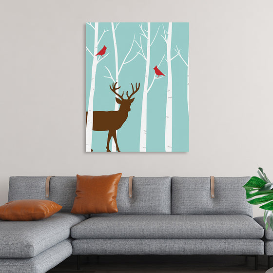 "Deer in Winter Forest"